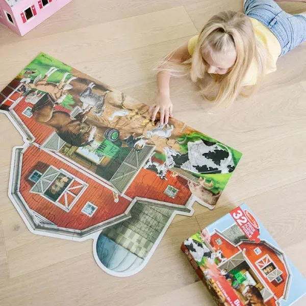 Melissa &amp; Doug Busy Barn Shaped Jumbo Jigsaw Floor Puzzle (32 pcs, 2 x 3 feet)