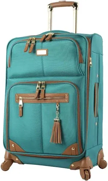 Steve Madden Designer Luggage - Checked Large 28 Inch Softside Suitcase - Expandable for Extra Packing Capacity - Lightweight Bag with Rolling Spinner Wheels (Harlo Teal Blue)