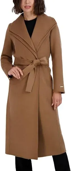 Tahari Long Double Face Wool Blend Wrap Coat