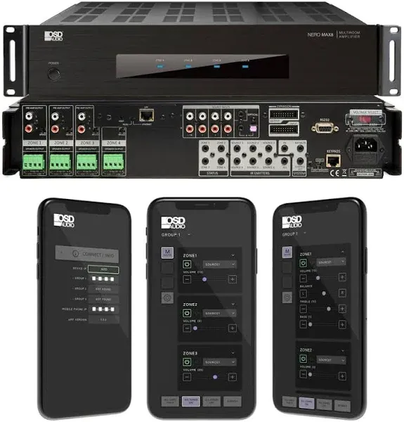 OSD Nero Max8: 4-Zone, 4-Source Amplifier 80W Power, Multi-Room Audio Control, App Integration for iOS & Android, Expand Up to 12 Zones, Control4