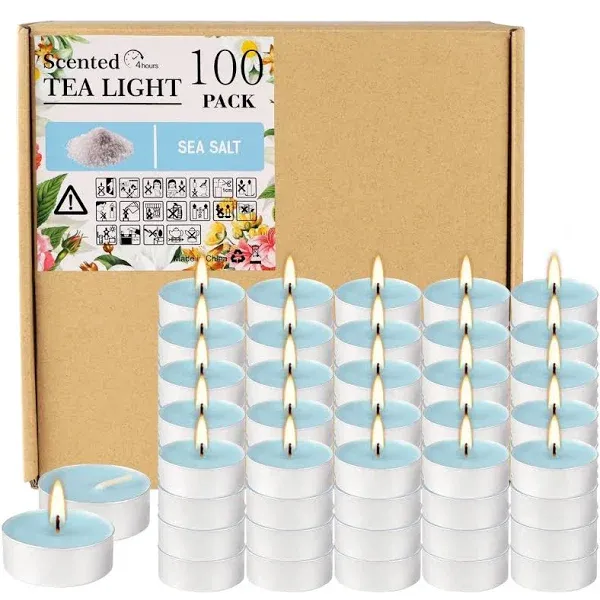 100 Pack Scented Tealight Candles 4 Hours Aromatherapy 100 pack Sea Salt