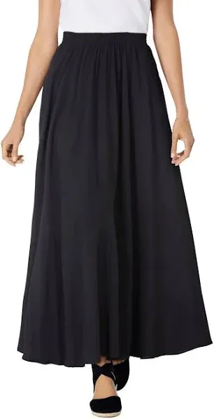 Pull-On Elastic Waist Soft Maxi Skirt Black with Pockets Petite 20WP