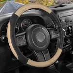 SEG Direct Black and Beige Microfiber Leather Steering Wheel Cover for