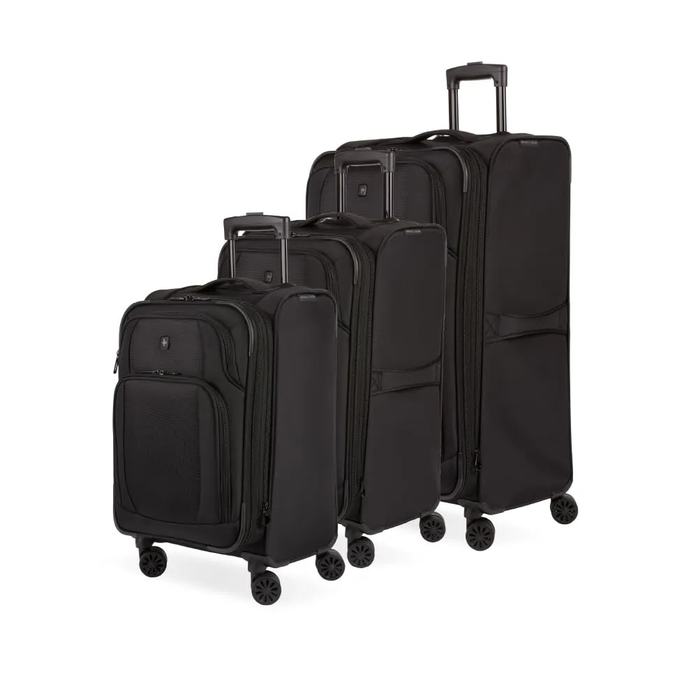 SwissGear Sion II Softside Expandable Luggage with Spinner Wheels, Black, 3-Piece Set (20/24/28)