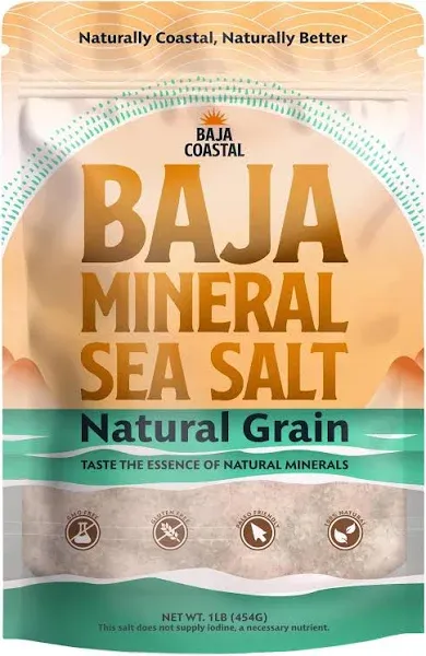 Baja Coastal Baja Mineral Sea Salt, Natural Grain, 1 Lb. - 16 Oz. 100% Natural