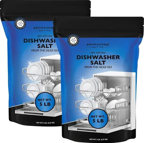 Aromasong Dishwasher Salt 10 LB - 100% Natural Water Softening Agent for Cleaner Dishes & Washer Reactivation. Compatible with Bosch, Miele, Whirlpool, Thermador, and More (packaging may vary)