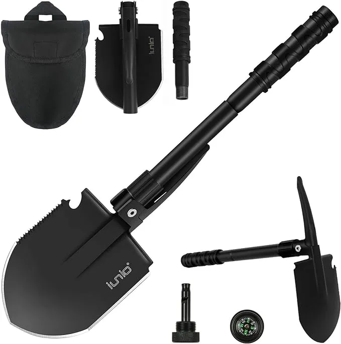 iunio Folding Shovel, Portable, Camping Shovel Multitool, Foldable Entrenching Tool