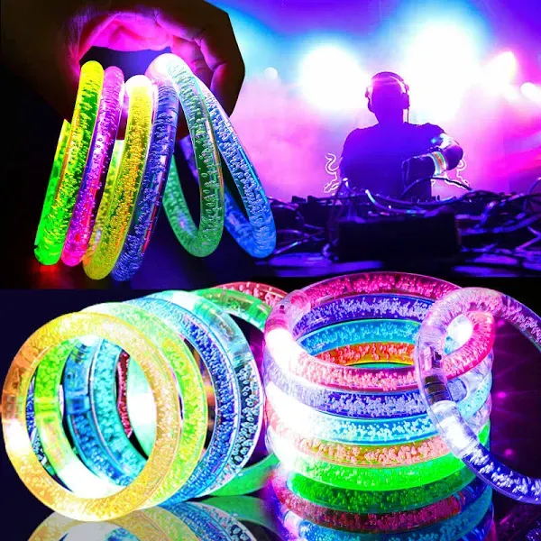 90 Pack Glow Bracelets, Glow Party Supplies Favors,6 Color Glow in the Dark LED 