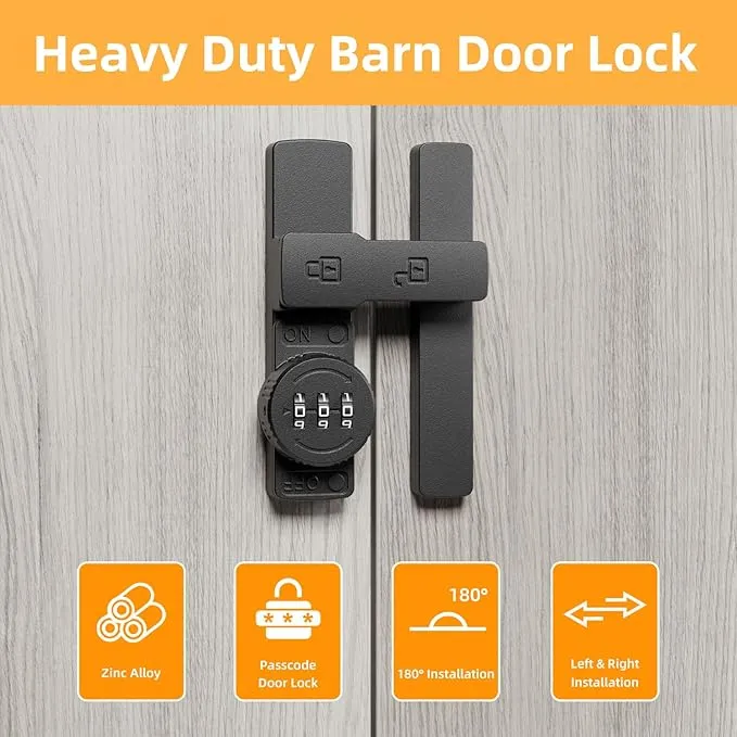 Barn Door Lock,180 Degree Flip Barn Door Locks and Gate Latches, 