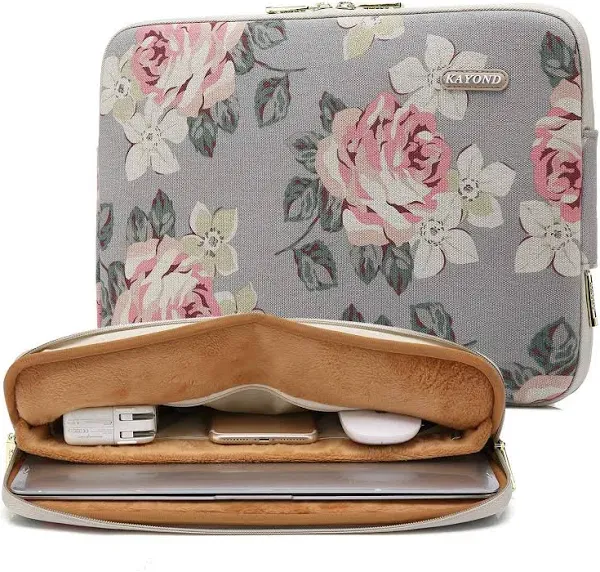 kayond Water-Resistant Canvas 15.6 Inch Laptop Sleeve-White Rose