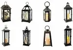 LumaBase Battery Operated Metal Lantern with LED Candle - Crisscross