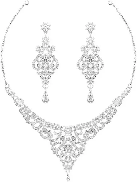 Women Hapibuy Crystal Gold Bridal Wedding Necklace and Jewelry Set and Brides