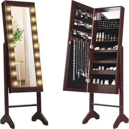 Giantex Standing Jewelry Armoire with 18 LED Lights Around the Door