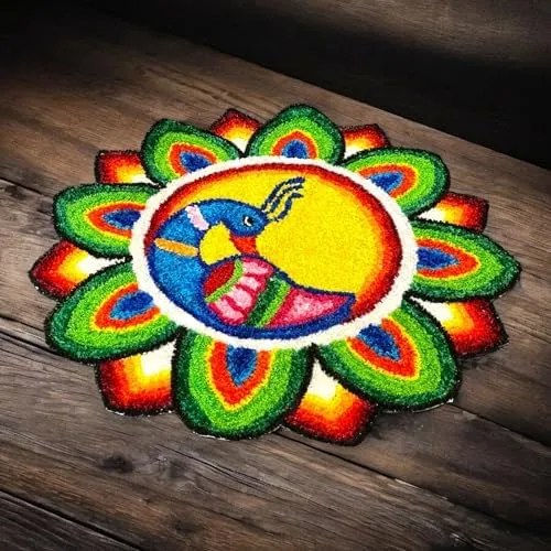 Buy faux fur yarn wool peacock rangoli mat canvas base aasan indian traditional