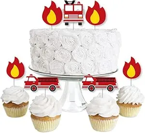 Big Dot of Happiness Fired Up Fire Truck Dessert Cupcake Toppers