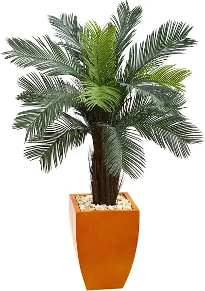 Nearly Natural 4.5ft. Cycas Artificial Tree in Oval Planter UV Resistant (Indoor/Outdoor)