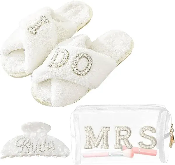 Bride To Be Gift Set Bride Makeup Bag I Do Bride Slippers Bride Robe Bride Hair Clip Bride Gifts Wedding Gifts