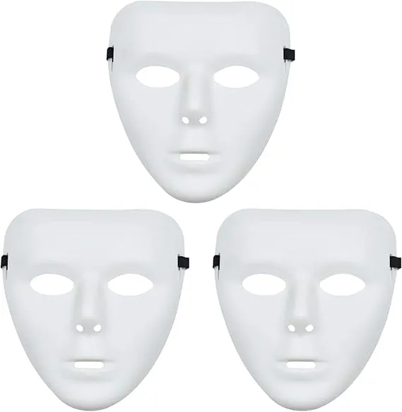 3 Pcs Halloween Mask, White Blank Face Masks for Halloween, Full Face Plastic Plain Costume Party Dance Crew for Hip Hop Dance