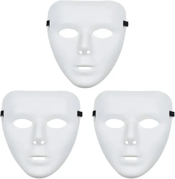 3 Pcs Halloween Mask, White Blank Face Masks for Halloween, Full Face Plastic Plain Costume Party Dance Crew for Hip Hop Dance