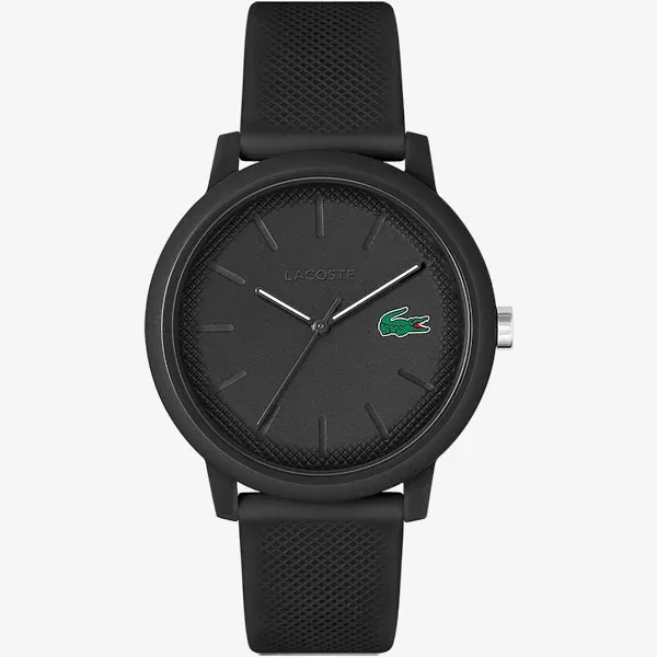 Lacoste.12.12 Black Dial Black Silicone Strap Men's Watch