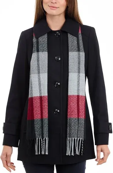 LONDON FOG Women's Single-Breasted Wool Coat with Scarf