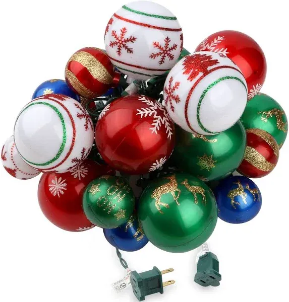 28ft Christmas Ball Ornament Lights 25 Bulbs Indoor String Lights Plugin Holiday