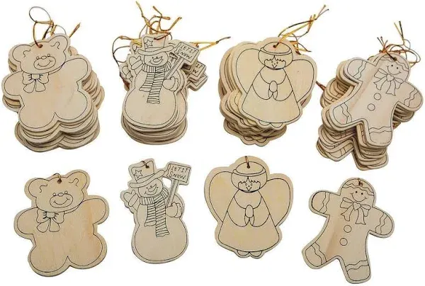 S&S Worldwide Wooden Christmas Ornaments 48/Pack