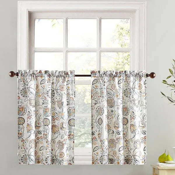 Signy Jacobean Pattern Light Filtering Rod Pocket Kitchen Curtain Tier Pair