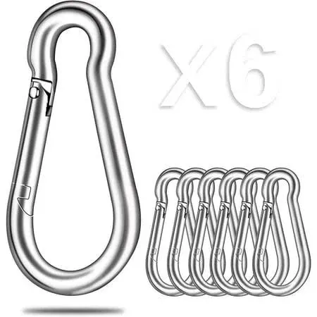 6 Pcs Carabiner Clip 304 Stainless Steel Spring Snap Hook Heavy Duty Carabiner Clips Quick Link Carabiners for Indoor & Outdoor Activity, Camping, Climbing, Fishing, Hiking