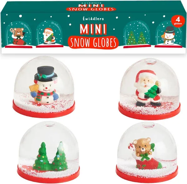 THE TWIDDLERS 4 Mini Christmas Winter Snow Globes for Kids - Gift, Decoration, Xmas Stocking Stuffers, Giveaways