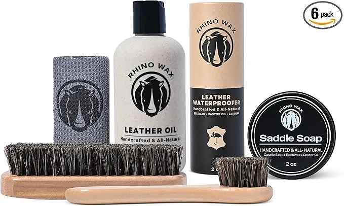 Leather Boot Care Kit - (6 Piece Maintenance Bundle) - Leather Boot Oil + Waterproofing Wax + Saddle Soap + Brushes + Microfiber Cloth - All-In-One Leather Kit for Boots - Made in the USA