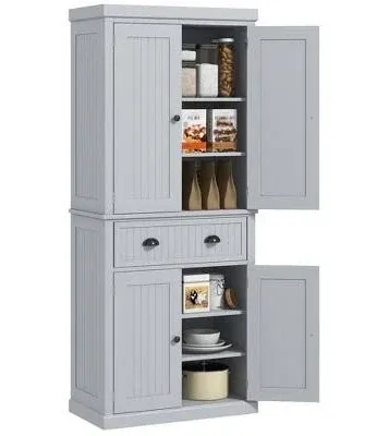 HOMCOM 72" Pantry Storage Cabinet Kitchen Cupboard Doors Shelves