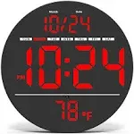 XUANZIT Digital Wall Clock with Large LED Display, Auto-Brightness, Temperature, Low-Reflectivity, Small Silent Non-Ticking Modern Electric Wall Clock