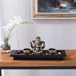 MyGift Ganesh Statue Incense Stick Burner Tray with Candle Holders