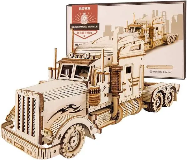 ROKR Heavy Truck Model DIY 3D Wooden Puzzle Building Kits Children Toys Gifts