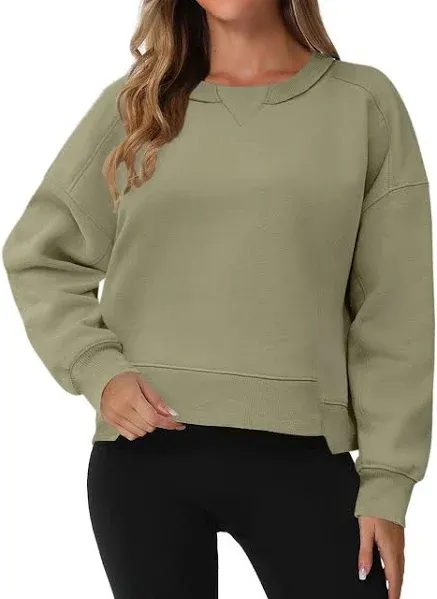 Onfers Cropped Sweatshirt for Women Crewneck Fleece Pullover Tops Oversized Hoodie Fashion Fall Outfits