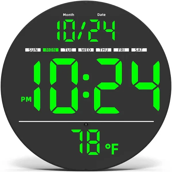 Digital Wall Clock with Large LED Display, Auto-Brightness, Temperature, Low-Reflectivity, Small Silent Non-Ticking Modern Electric Wall Clock for Bedroom, Living Room, Office, Classroom, Farmhouse