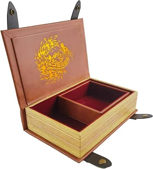 Book-Shaped Cheromatic/Red Fire Dragon Rolling Magic Book Tray for All Tabletop RPGs Like D&D, Call of Cthulhu, Shadowrun.