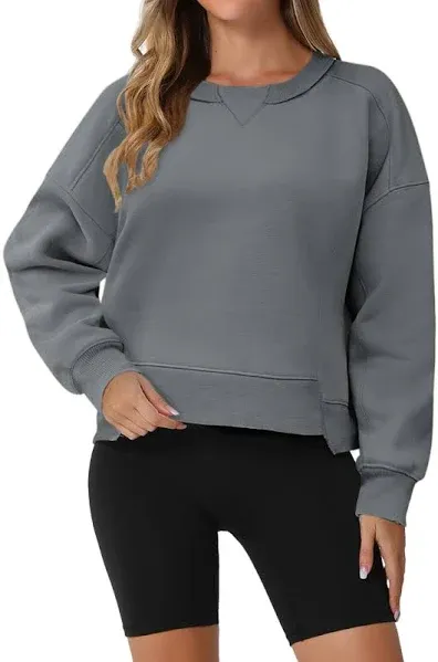 Onfers Cropped Sweatshirt for Women Crewneck Fleece Pullover Tops Oversized Hoodie Fashion Fall Outfits