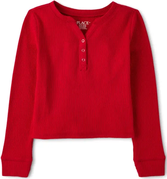 The Children's Place Girls' Basic Long Sleeve Thermal Henley Tops