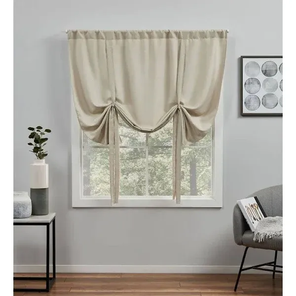 Exclusive Home Loha Indoor Light Filtering Rod Pocket Tie Up Roman Window Shades, 54"x63", Black Pearl