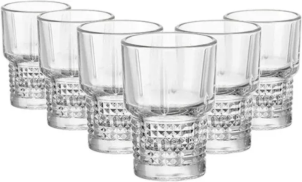 Novecento Barware Shot Glass Stackable, Set Of 6, 2.5 Oz, Clear, Vintage Desi...