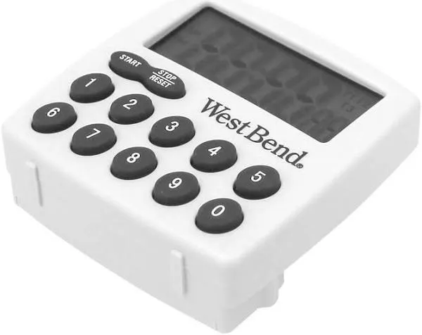 West Bend Kitchen Timer with Large Easy to Read Display, Electronic Alarm with Magnet and Kickstand, Digital White