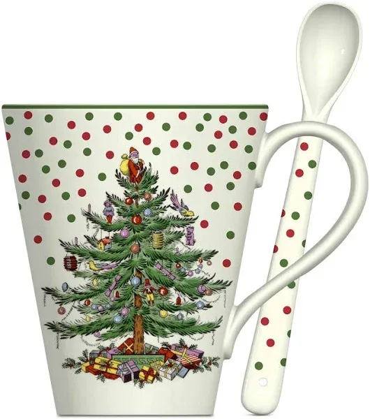 Spode Christmas Tree Polka Dot Mug & Spoon Set