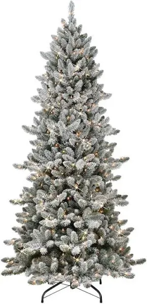 Puleo International Pre-Lit 7.5' Slim Flocked Royal Majestic Spruce Artificial Christmas Tree