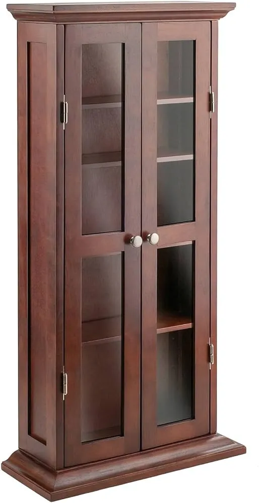 Elegant Winsome Wood DVD/CD Cabinet - Ample Storage, Antique Walnut Finish