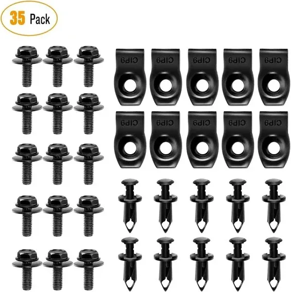 GOOACC GRC-70 35pcs Engine Under Cover Splash Shield Guard Body Bolts Bumper Fender Liner Push Retainer Fastener Rivet Clips , Black