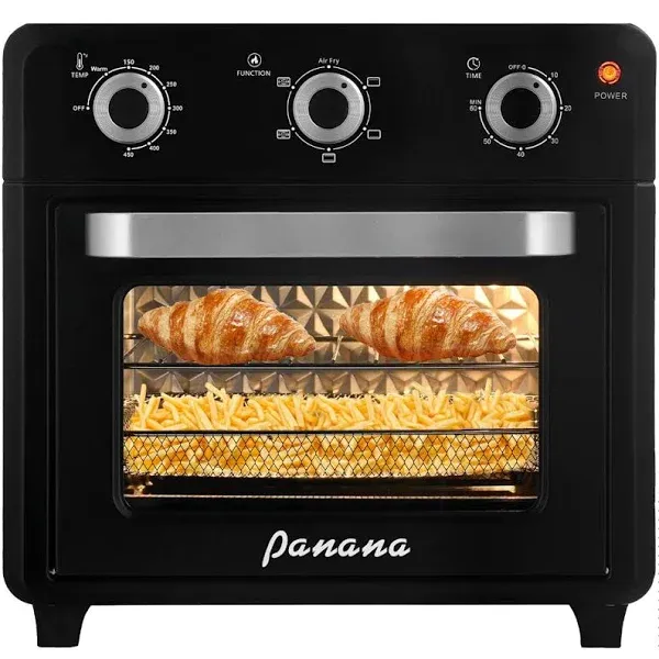 Panana Compact Airfryer Toaster Oven, 1400W 21QT with 6-in-1 Multifunctions and Wide Temperature Range, Air Fryer Oven with 60-Minute Timer/Auto-Off, Stainless Steel Countertop Oven (Black)