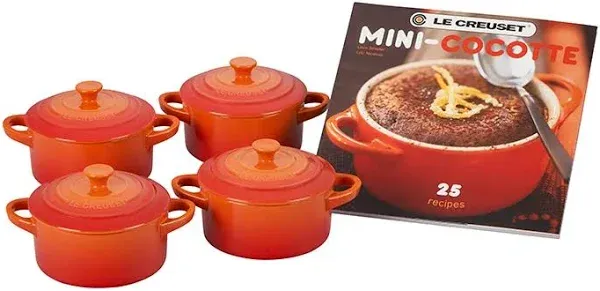 Le Creuset Stoneware Set of 4 Mini Cocottes with Cookbook