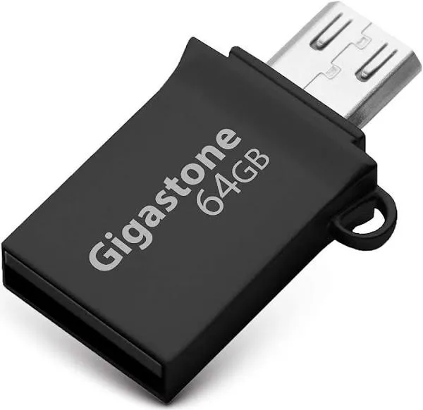 Gigastone 64GB USB 3.0 Flash Drive OTG with USB and Micro USB Dual Interfaces, 2 Ports, Durable Metal Alloy Memory Stick